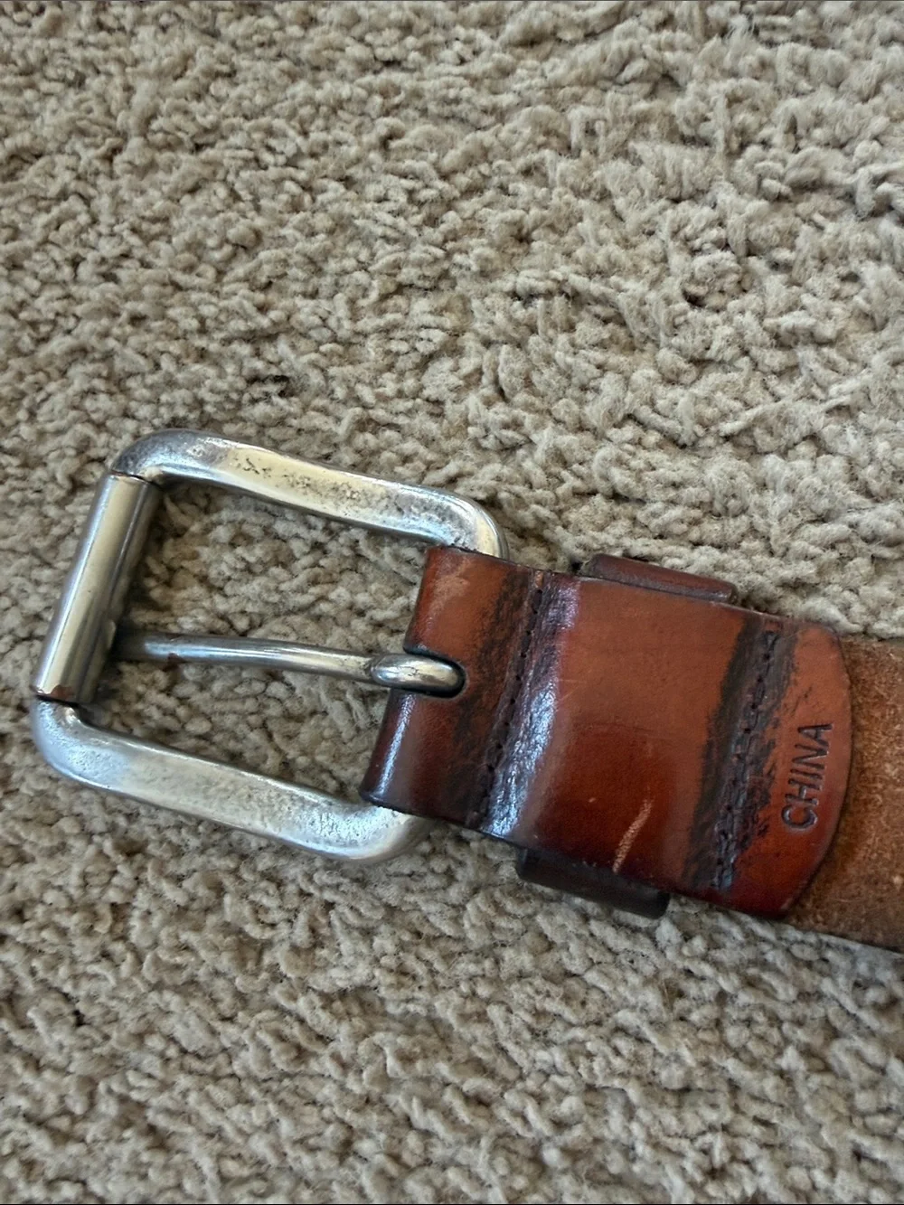 Vintage Genuine Brown Leather Silver tone Buckle And Grommets Mens Belt size 40